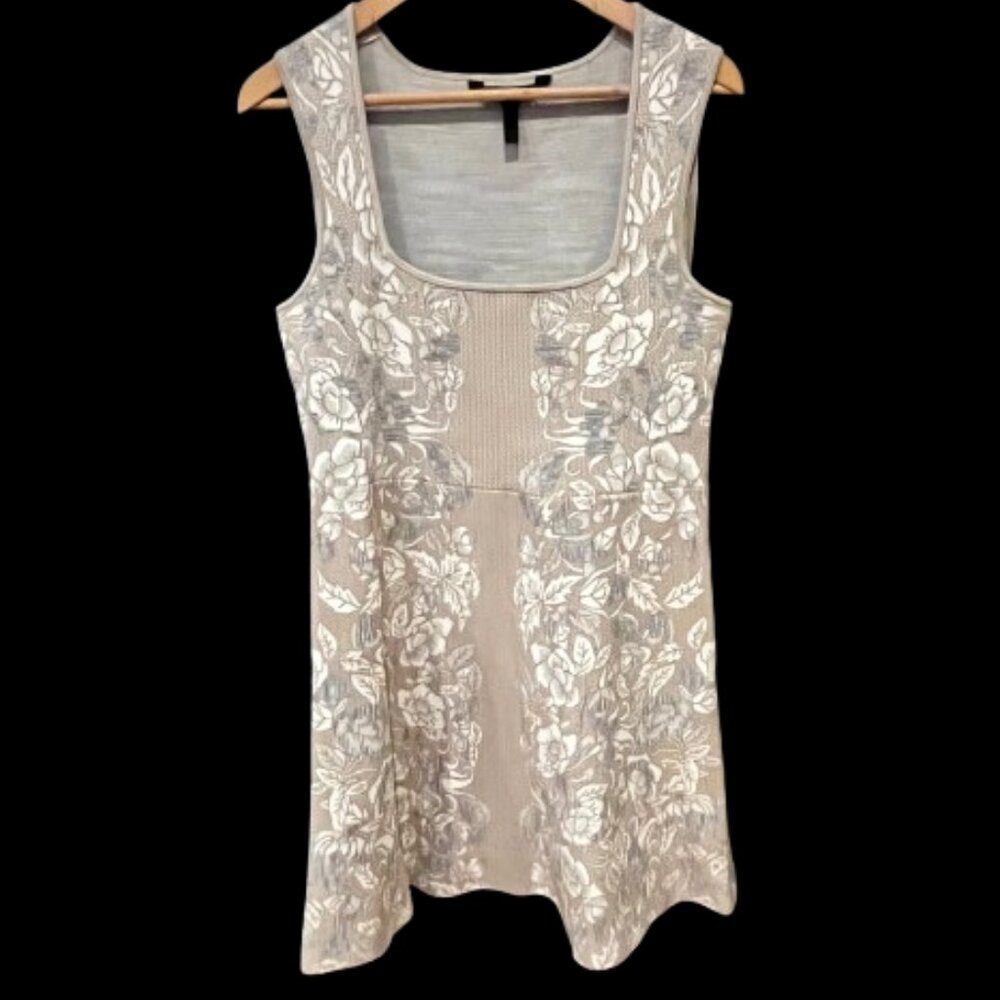 BCBG Max Azria Jacquard Floral Knit Dress Beige/Gray Size L